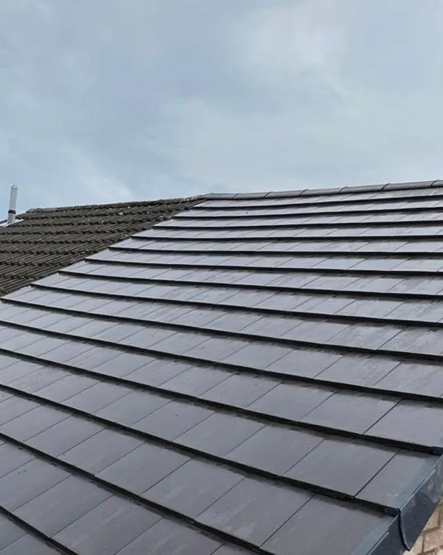 Close-up of a freshly tiled roof