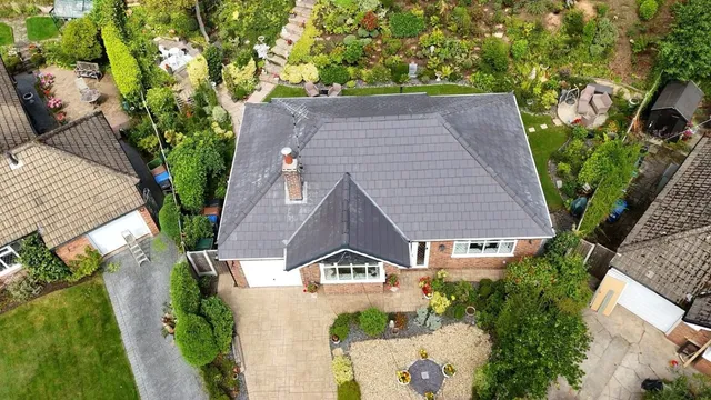 Bungalow re-roof, drone view